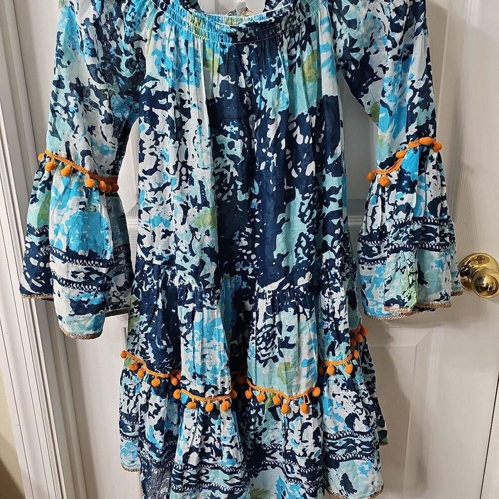 Debbie K South Beach Off-The-Shoulder Tiered Pom-Pom Dress Size M